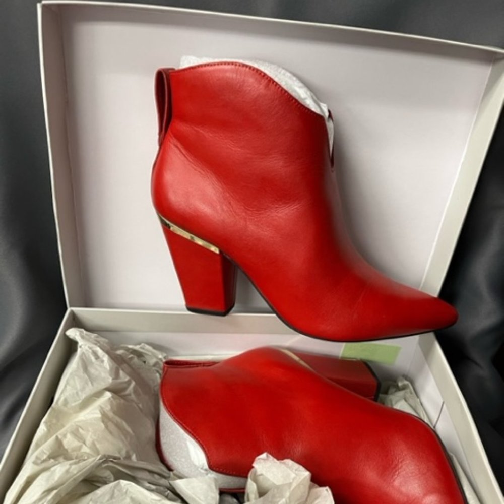 Women's Red Leather Booties